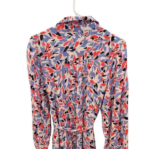 Well Worn Women's White, Blue, Red & Black Viscose Button Down Long Sleeve Dress - Picture 15 of 16